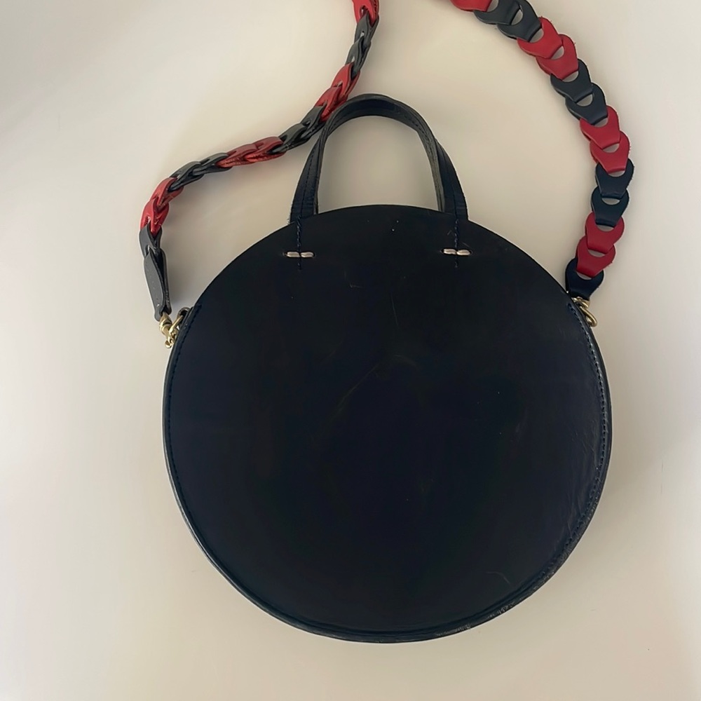 Clare V Circle Navy Purse with Interior Denim Contrast